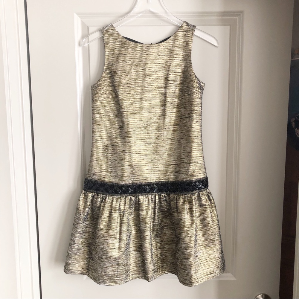 CECE Formal Black & Gold Beaded Peplum Tank Dress